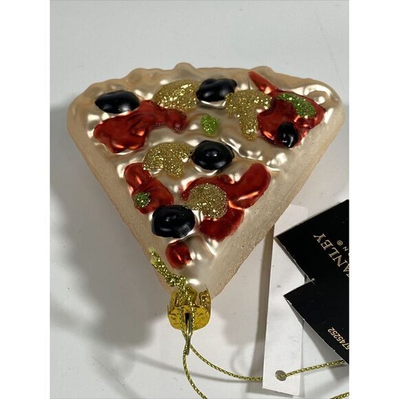 Robert Stanley Slice Pizza Hand Blown Glass Christmas Ornament 4” Lot Of 3 - Picture 4 of 6